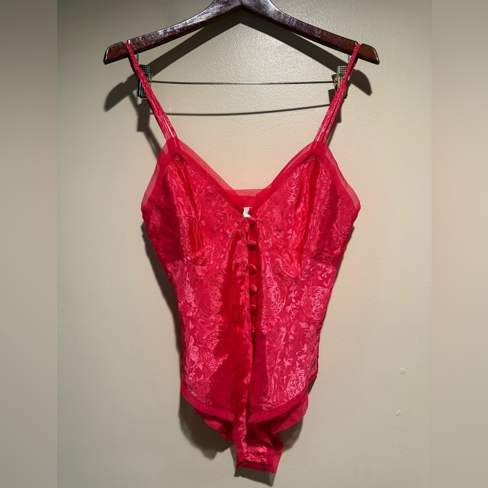 Vintage Victoria's Secret Gold Label Teddy Red Satin Bodysuit Size medium